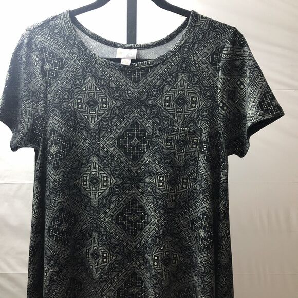Lularoe Carly Dress Women XS Black Geo Print Short Sleeve Swing Hi Low Flowy - Picture 2 of 10
